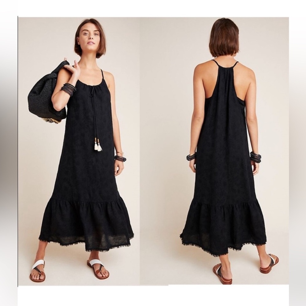 By Anthropologie Sleeveless Sheer Linen Maxi Slip Dress